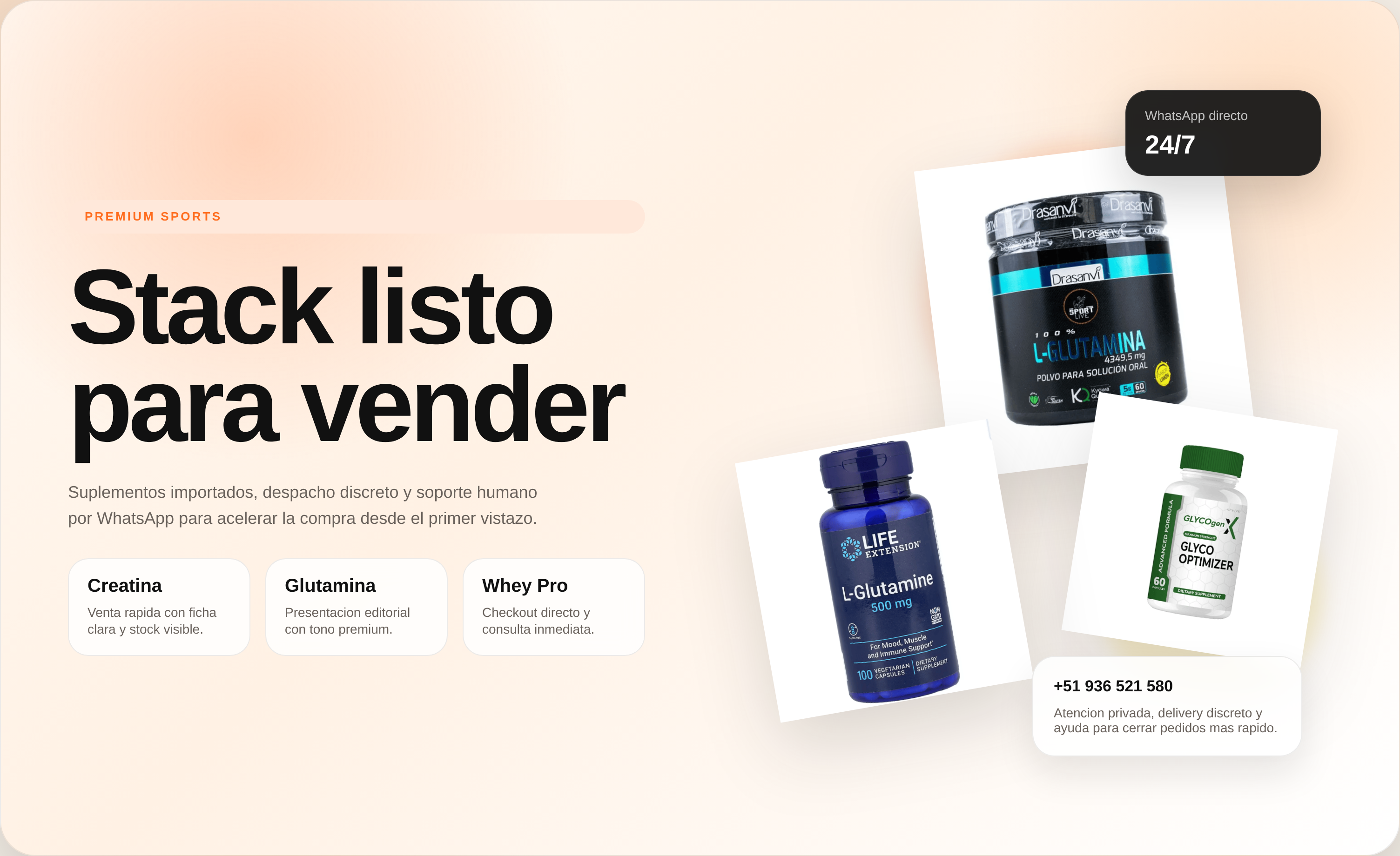 Banner principal con suplementos destacados de la tienda